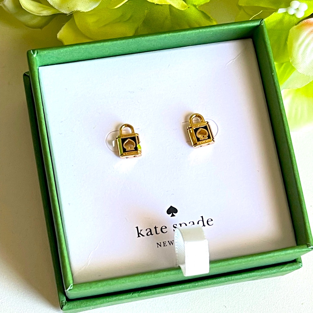 Kate Spade Gold And Black Padlock Stud Earrings